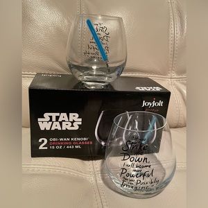 Obi-Wan Kenobi Drinking Glasses NWT 15oz Set of 2 Star Wars Wine Goblet Stemless